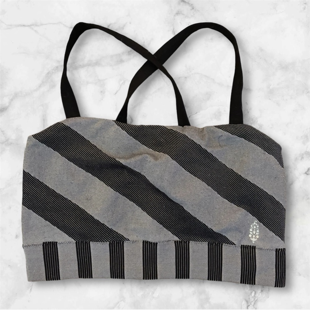 FP Movement by Free People Gray and Black Striped Bra